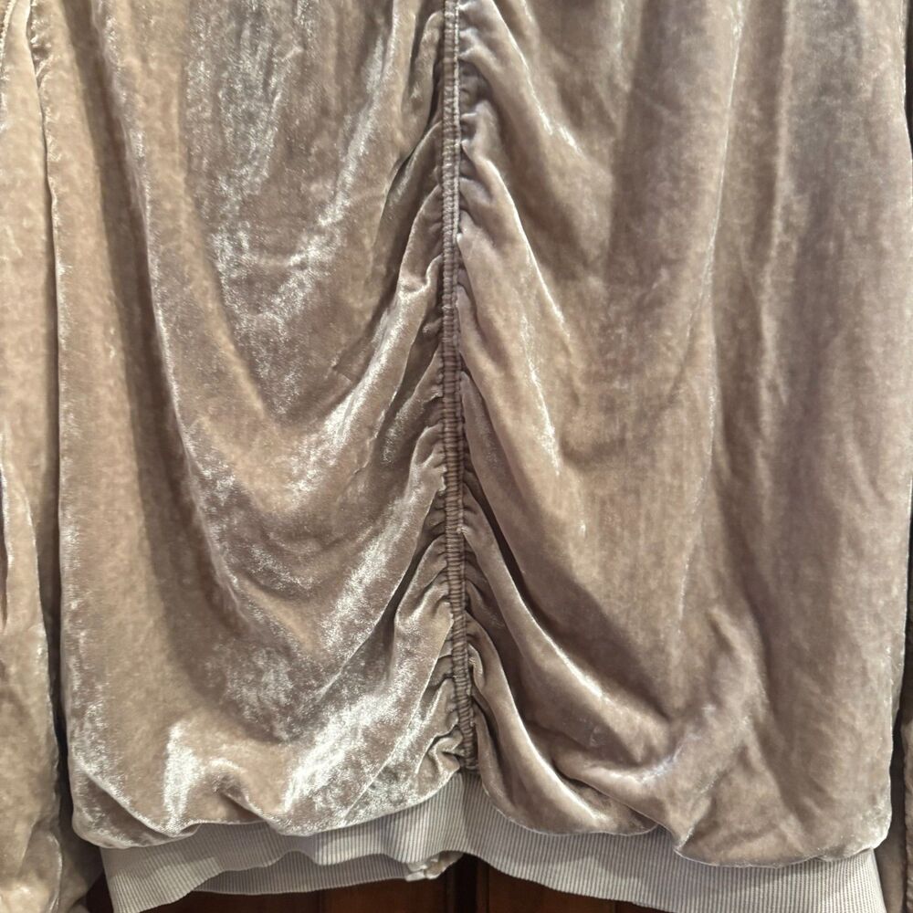 Free People Ruched Velvet Bomber Jacket Taupe Beige Boho Medium - Picture 12 of 16